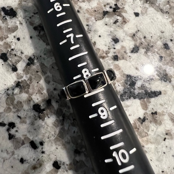 Black Onyx Inlay Stone Band Sterling Silver Ring - Picture 2 of 4